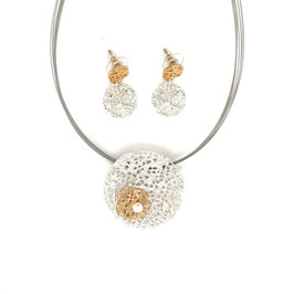 Schmuck-Set. Kette m. Anhänger. Perle. Ohrhänger. Bicolor.