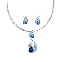 Schmuck-Set. Collier u. Ohrstecker. Blau.
