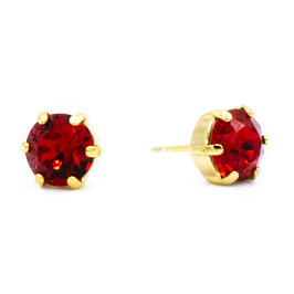 Ohrstecker. Gold. 8 mm Kristall. Rot.