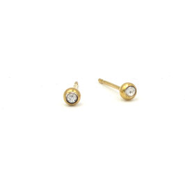 Ohrstecker. Gold. 3 mm. Farbl. Kristalle