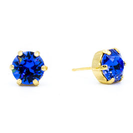 Ohrstecker. Gold. 8 mm Kristalle. Blau.