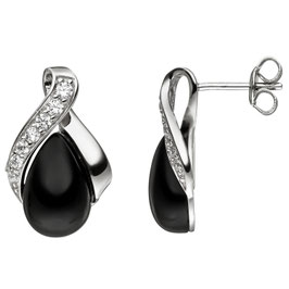 Ohrstecker. 925 Silber. Onyx u. farblose Zirkonia.