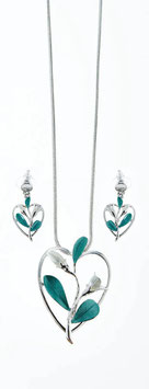 Schmuck-Set. 2tlg. Grün/Silber. Rhodiniert.