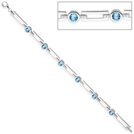 Armband. 925 Sterling Silber. 6 Aquamarin u. 31 Zirkonia.