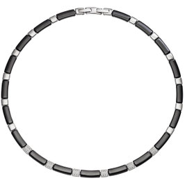 Collier. Keramik-Schwarz. Farbl. Kristallsteine.