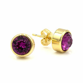Ohrstecker. Gold. Kristalle. Fuchsia.