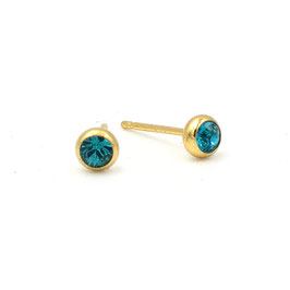 Ohrstecker. Gold. 4 mm. Blauer Zirkon.