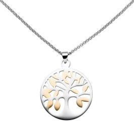 Collier. Halskette. Lebensbaum. Edelstahl. Bicolor.