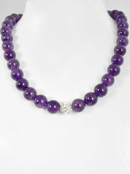 Edelsteinkette. Amethyst. Magnet. 925 Silber. Strass.