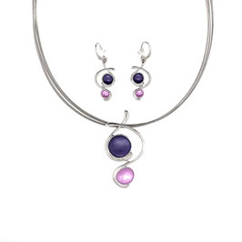 Schmuck-Set.  Reif m. Anh. u. Ohrhänger. Silber, lila, violett.