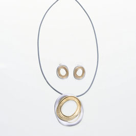 Schmuck-Set. Band m. Anh. u. Ohrstecker. Silber. Gold.