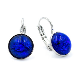 Ohrhänger. Klappbrisur. Silber. Glas. Blau.