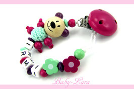 Schnullerkette mit Namen -  Teddy mit Blumen 1043