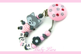 Schnullerkette mit Namen -  Fuchs, Blume & Blumenclip 839