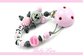 Schnullerkette mit Namen -  Maus mit Füße rosa 1033
