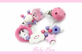 Schnullerkette mit Namen -  Fuchs mit Wolke, Stern, Blume & Ring 980