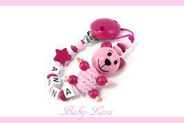 Schnullerkette mit Namen -  Teddy mit Stern rosa 1005