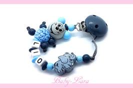 Schnullerkette mit Namen -  Maus mit Elefant blau 1120