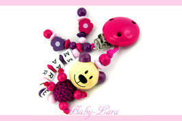Schnullerkette mit Namen -  Teddy mit zwei Blumen 838