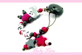 Schnullerkette mit Namen -  Fuchsteddy mit Sternen 1150
