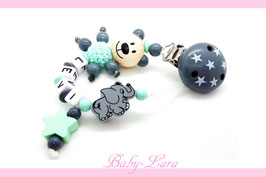 Schnullerkette mit Namen -  Teddy, Stern, Elefant und Sternclip 1102