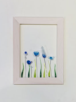 Tableau herbes et fleurs bleu