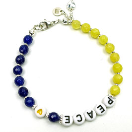 a-0272 Damenarmband "SOLIDARITÄT UKRAINE" , Jade blau, gelb, PEACE-Acrylerlen