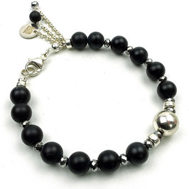 a-0206 Damen-Armband, Onyx, Hämatitrondelle, Sterlingsilber-Perlen