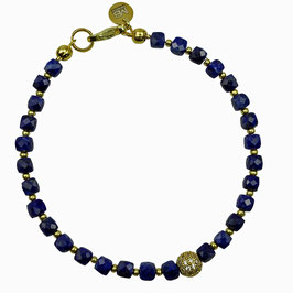 a-0293 Damen Armband Perlen Lapislazuli-Würfel Silber 925 vergoldet Zirkonia-Perle vergoldet