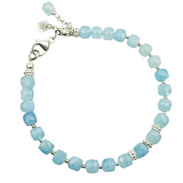 a-0233 Aquamarin Damenarmband mit Sterlingsilberperlen, Aquamarinwürfel, Silber 925