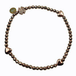 Damen Armband rosé Hämatitperlen facettiert Herzen und Kleeblatt rosévergoldet a-0266