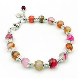 Damen-Armband Rosatöne Achate und Sterlingsilber-Kappen Silber 925 a-0123
