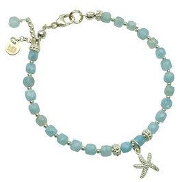 a-0237 Aquamarin Damenarmband mit Seesternarnhänger, Aquamarinwürfel, Silber 925