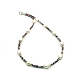 Damen Halskette kurz braun weiß Miyuki Rocailles Süßwasserzuchtperlen Silber 925 k-0037