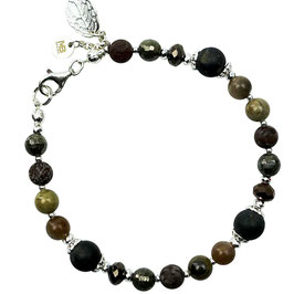a-0251 Damen Armband Perlen Mondstein seltener Pyrit diverse Natursteine Kristalle, Hämatit Silber 925