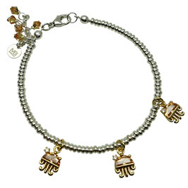 a-0319 Damenarmband Silberrondelle mit drei vergoldeten Quallen mit Zirkoniasteinchen, Karabiner, Sterlingsilber (Silber 925), Sommerarmband