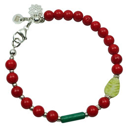 Damen Armband rot grün Jadeperlen Mandala-Anhänger Silber 925 a-0277