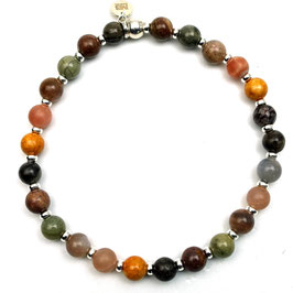 a-m-0087 Herrenarmband Edelstein-Perlen-Mix, herbstliche Farben, Silber 925