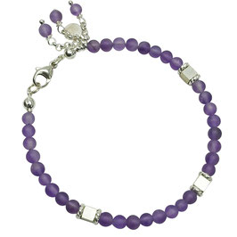 a-0317 Damen-Armband Amethystperlen matt, Silberwürfel Silber 925, Edelstein, Naturstein