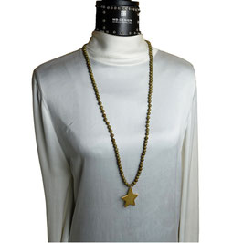 Damen Halskette lang khaki-olivgrün Achatperlen mit Drusen Kristalle Stern vergoldet k-0082