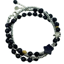 s-0046 DamenarmbandSET 3-teilig Perlen Blaufluss weihnachtlich Sterne Silber 925 Silber 925 vergoldet Blauflussstern