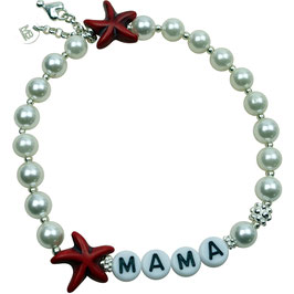 a-0274 Damen-Armband Muschelkernperlen, Mama-Armband- Silber 925, Seesterne, Acrylbuchstaben