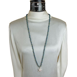 Damen Halskette lang blau Geoden-Achatperlen mit Drusen Seestern Silber 925 k-0090