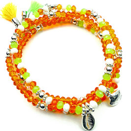 s-0011 Damen-Armband-SET orange grün weiß Muschelanhängern und Zwischenperlen Silber 925