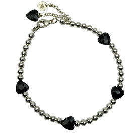 a-0212 Damen-Armband Herz Silberperlen (Silber 925) facettierte Onyx-Herze