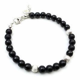 a-0035 Damen-Armband Onyx mit matten Silberperlen