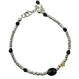 Damen Armband hellsilber schwarz Hämatitperlen Sterne Silber 925 a-0289