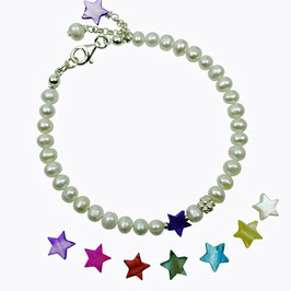 a-0290 Damen Armband personalisierbar weiß Süßwasserperlen -Herz Farbe wählbar- Silber 925- weihnachtlich