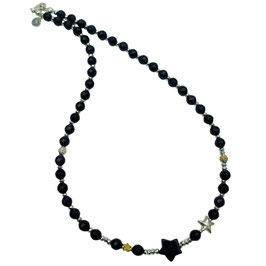 Damen Halskette kurz dunkelblau Blauflussperlen Sterne Silber 925 -weihnachtlich- k-0055