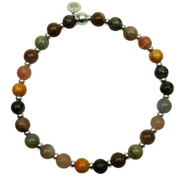 Männer Armband Erdtöne Edelstein-Perlen-Mix aus herbstliche Farben Silber 925 a-m-0087